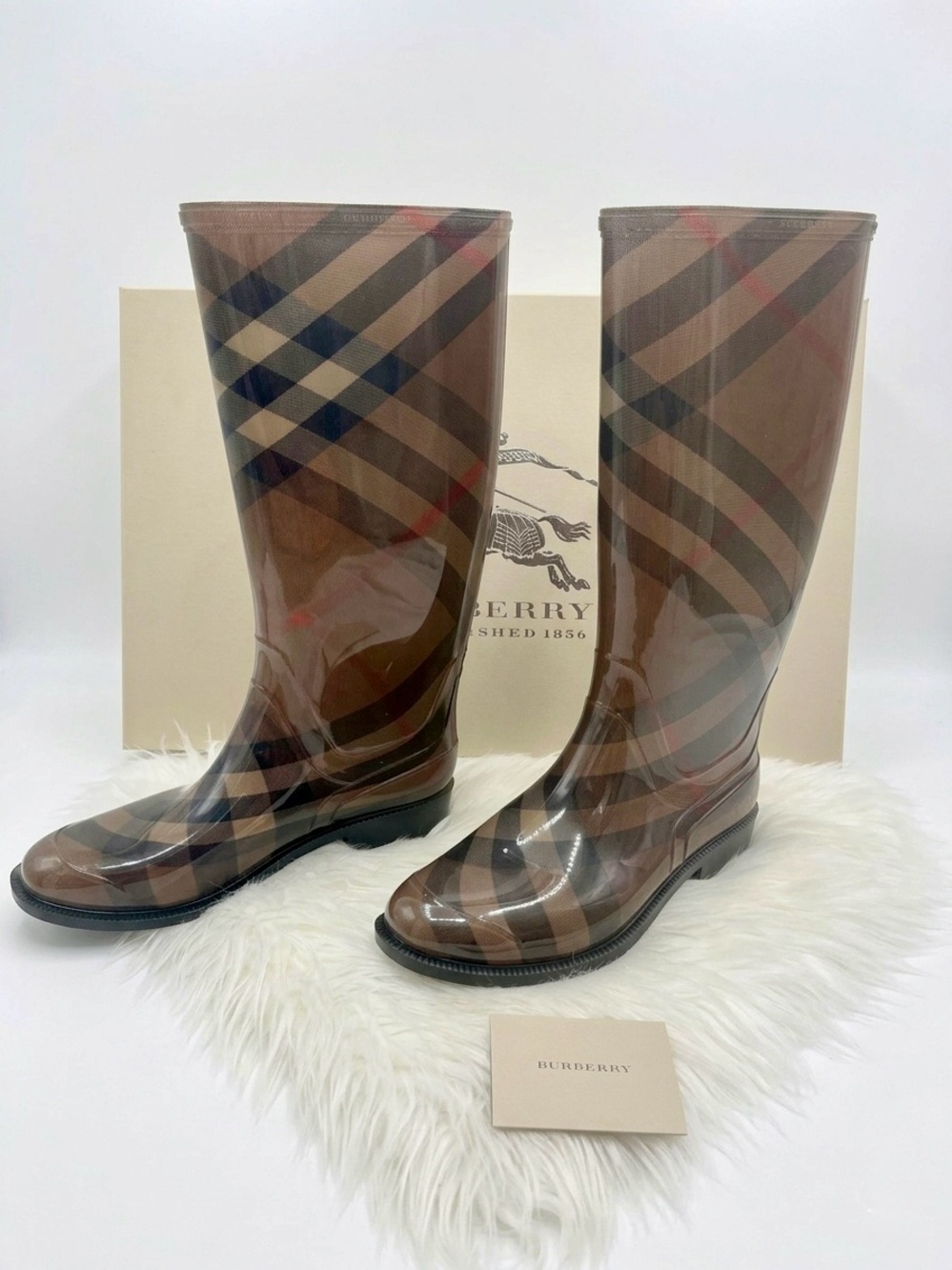 Burberry Classic Check Brown Rain Boots Full Inclusion
